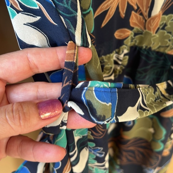 H&M CONSCIOUS Navy Blue & Green Boho Floral Button Down Chiffon Maxi Dress 2 - Picture 12 of 13